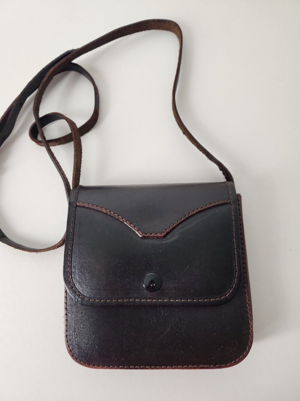 Small sleek crossbody bag full-grain leather black brown unisex handmade